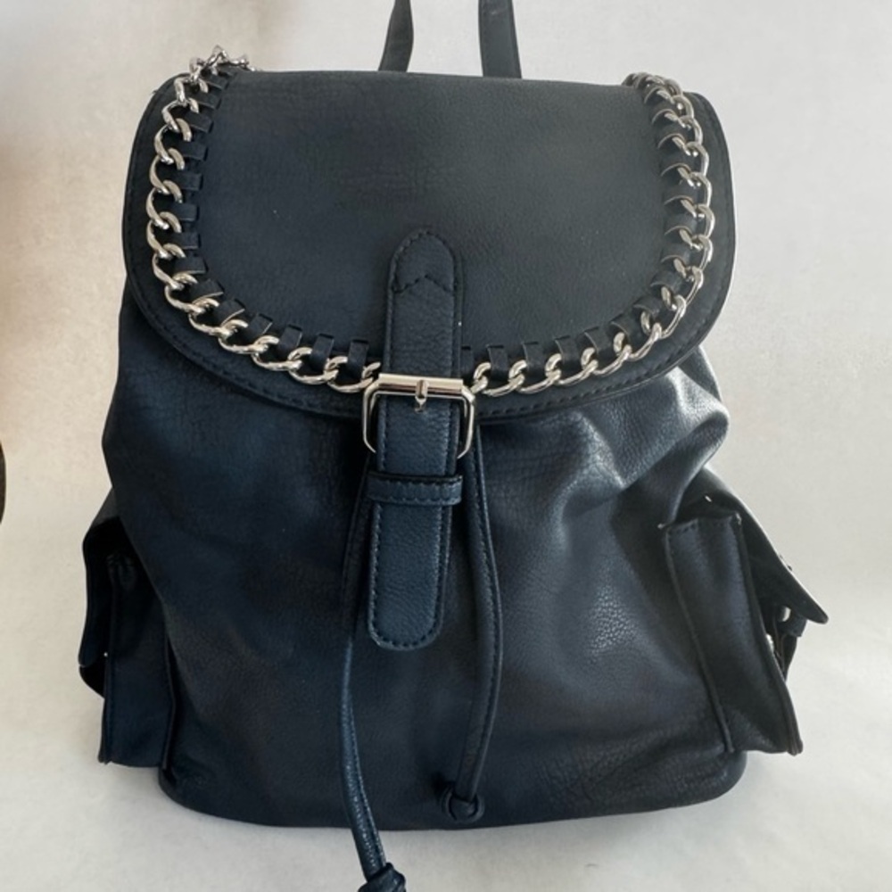 Black Rivet Navy Blue Chain-Trim Backpack